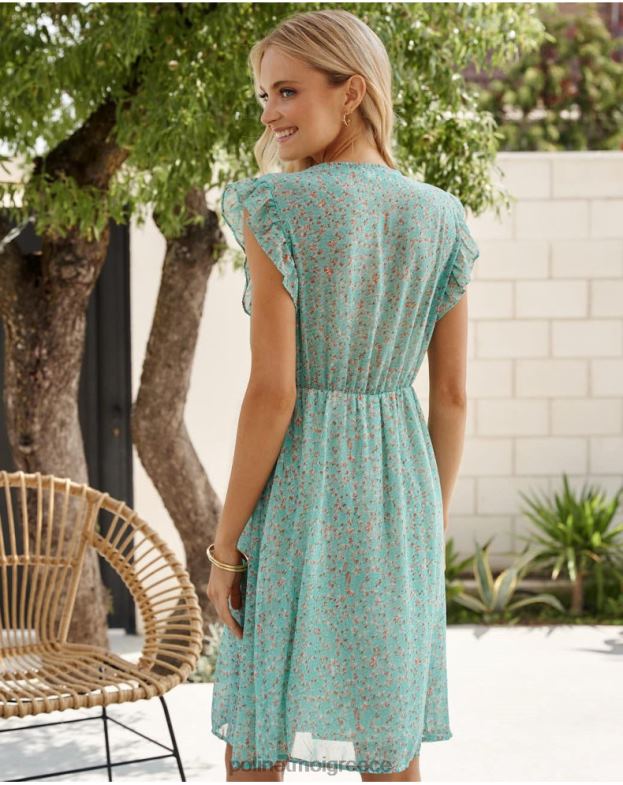 Polin et moi νερό πράσινο φόρεμα βολάν αφρι είδη ένδυσης 8DX0F21