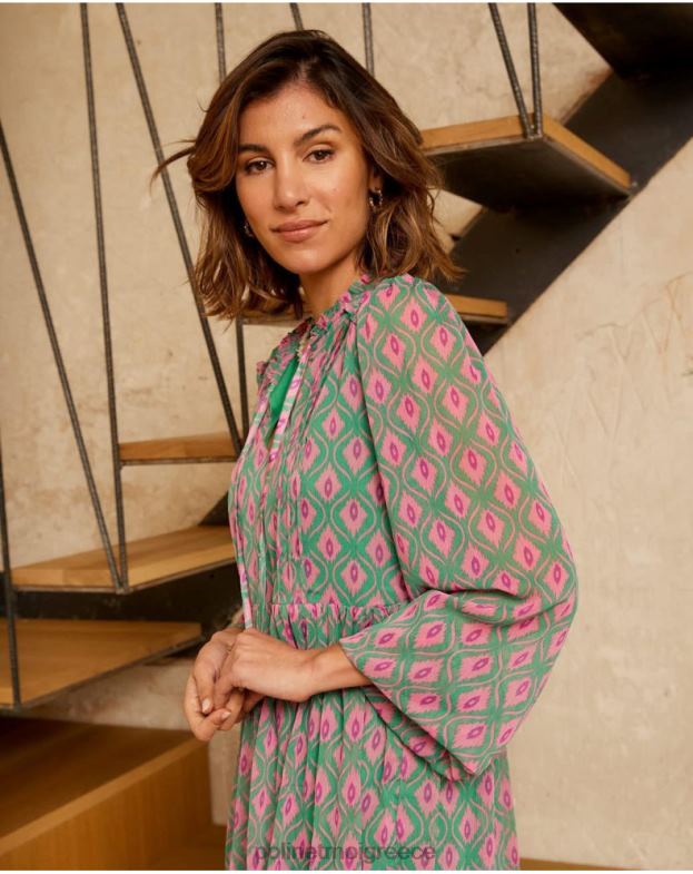 Polin et moi σμαραγδί πράσινο γεωμετρικό φόρεμα rafaella είδη ένδυσης 8DX0F135