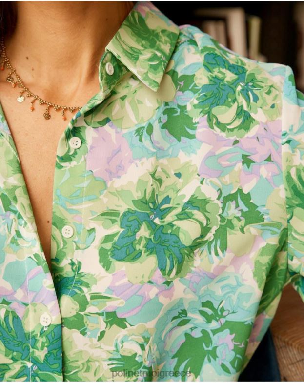 Polin et moi πράσινο μήλο/ μέντα πουκάμισο με εμπριμέ μπρούνα είδη ένδυσης 8DX0F159