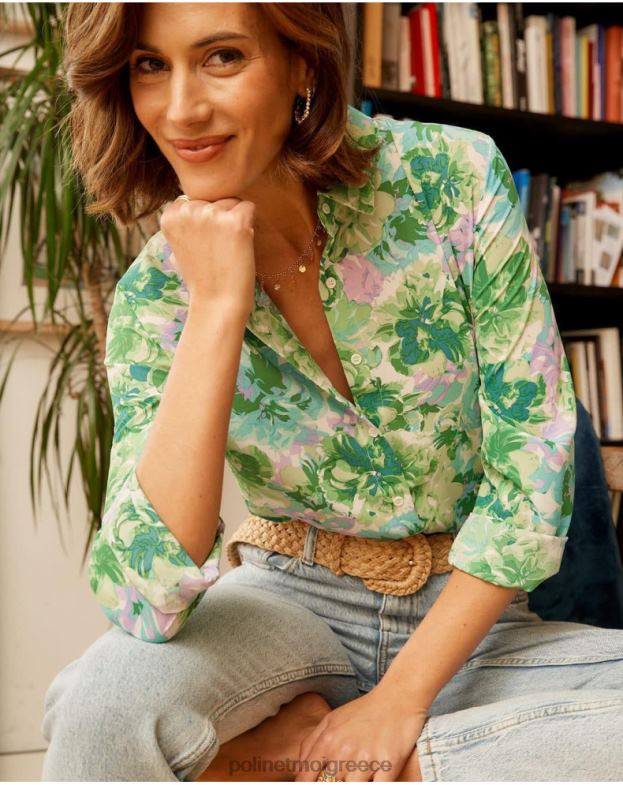 Polin et moi πράσινο μήλο/ μέντα πουκάμισο με εμπριμέ μπρούνα είδη ένδυσης 8DX0F159