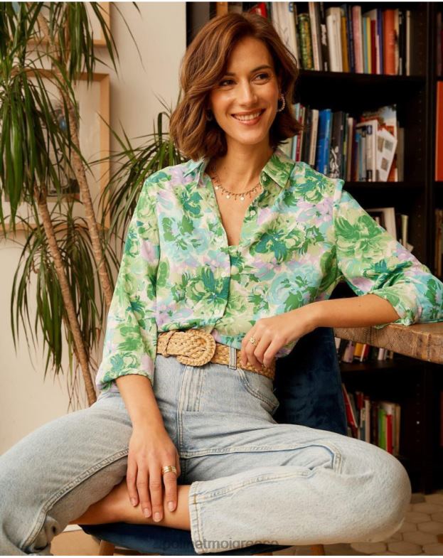 Polin et moi πράσινο μήλο/ μέντα πουκάμισο με εμπριμέ μπρούνα είδη ένδυσης 8DX0F159