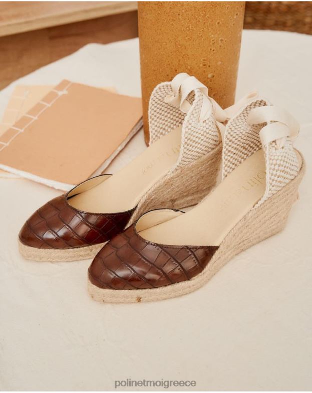 Polin et moi καφέ ρανία δέρμα εσπαντρίγιας είδη υπόδησης 8DX0F474